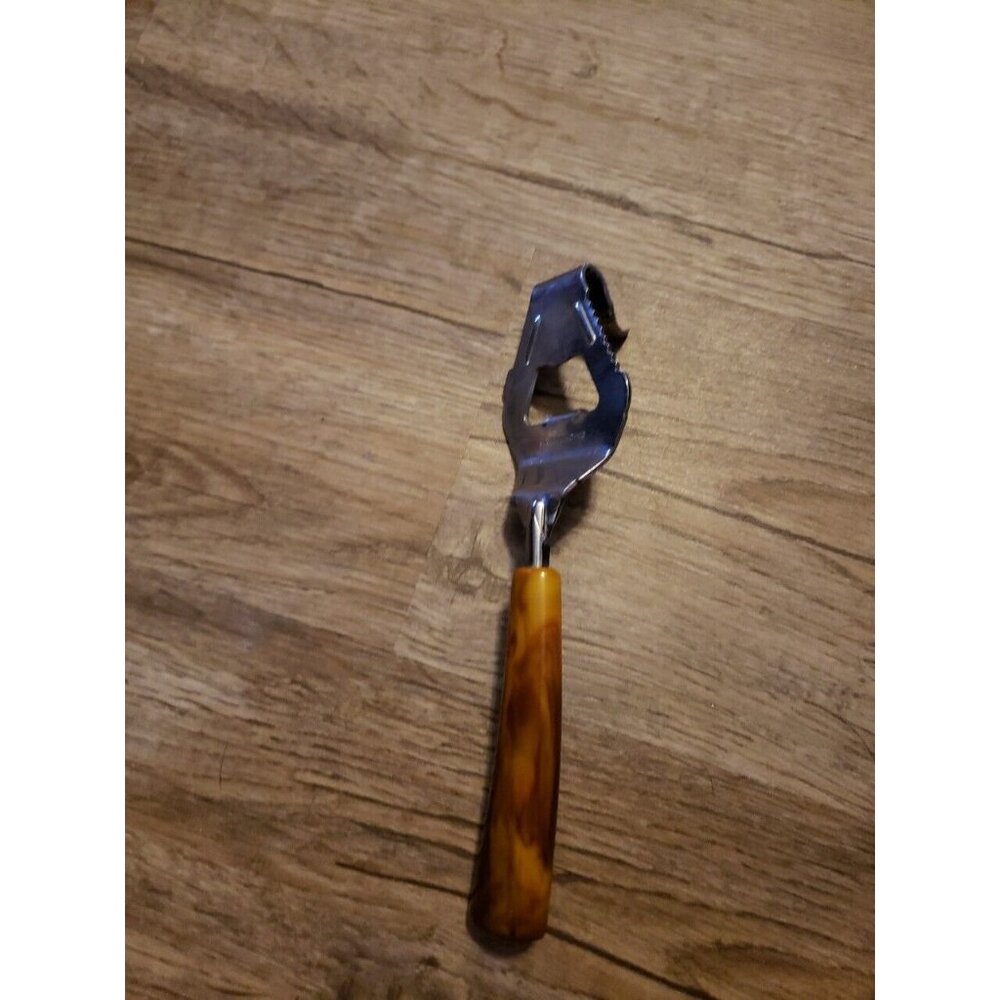 Vtg Mid Century Multi Use Opener Can Bottle Brown Butterscotch Bakelite Handle - Picture 3 of 7